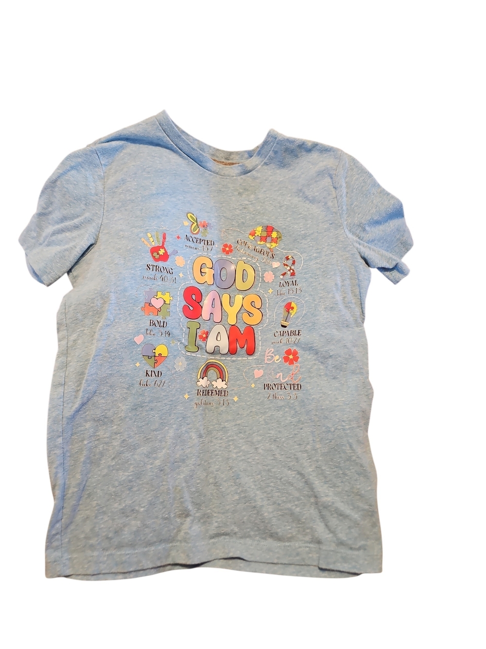 Kids 'God Says I Am' Graphic Tee - Light Blue Old Navy Size 8 Autism Awareness
